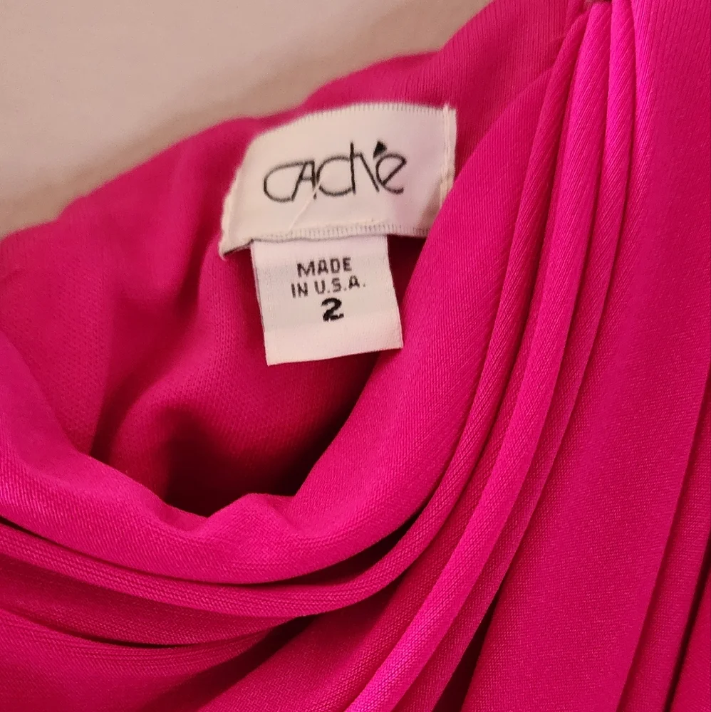 Cache One Shoulder Rhinestone Pink Dress‎ Size 2